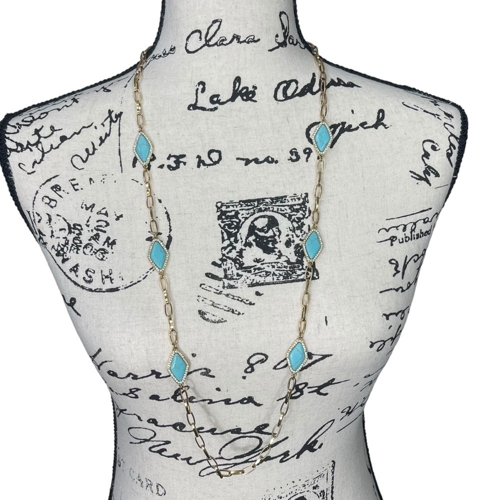 Ralph Lauren Gold Tone 18” Drop Boho Trendy Chain Link Turquoise Necklace